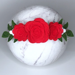 Diadema de rosa roja - Corona de flor de fieltro - Diadema de flor de fieltro - Diadema para bebés del día de San Valentín - Diadema para bebés