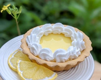 faux lemon tart, fake pie, Fake mini lemon pie, Non-edible Faux Treat, Summer Farmhouse Kitchen Decor, Tiered Tray, lemon theme decor