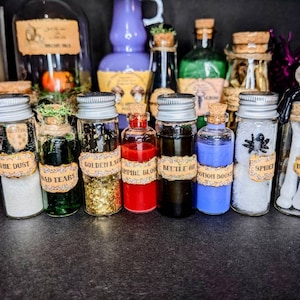 Potion Bottle Halloween Decor, Mini Potion Bottles, Mini Potion Vials, Magic Potions, Small Potions, Halloween Tiered Tray Decor