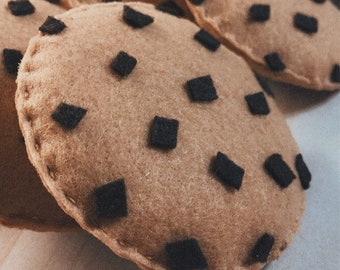 Felt Chocolate Chip Cookies, Play Kitchen Accessories, Felt Cookies