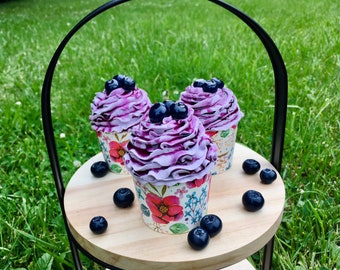 Faux Blueberry Cupcake, Farmhouse Kitchen Tiered Tray Decor