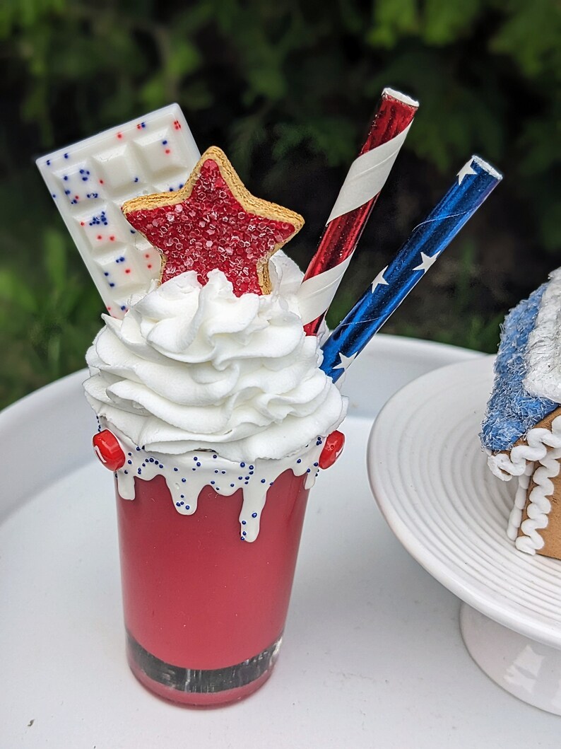 Faux Patriotic Mini Milkshake, Red White Blue Tiered Tray Decor - Etsy