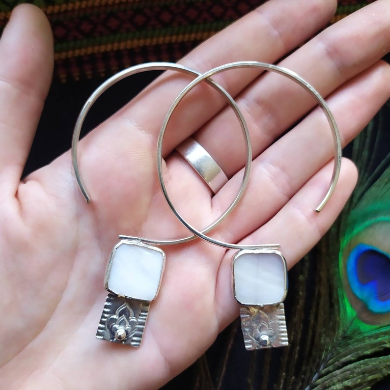 creoles Earrings silver and mother-of-pearl earrings