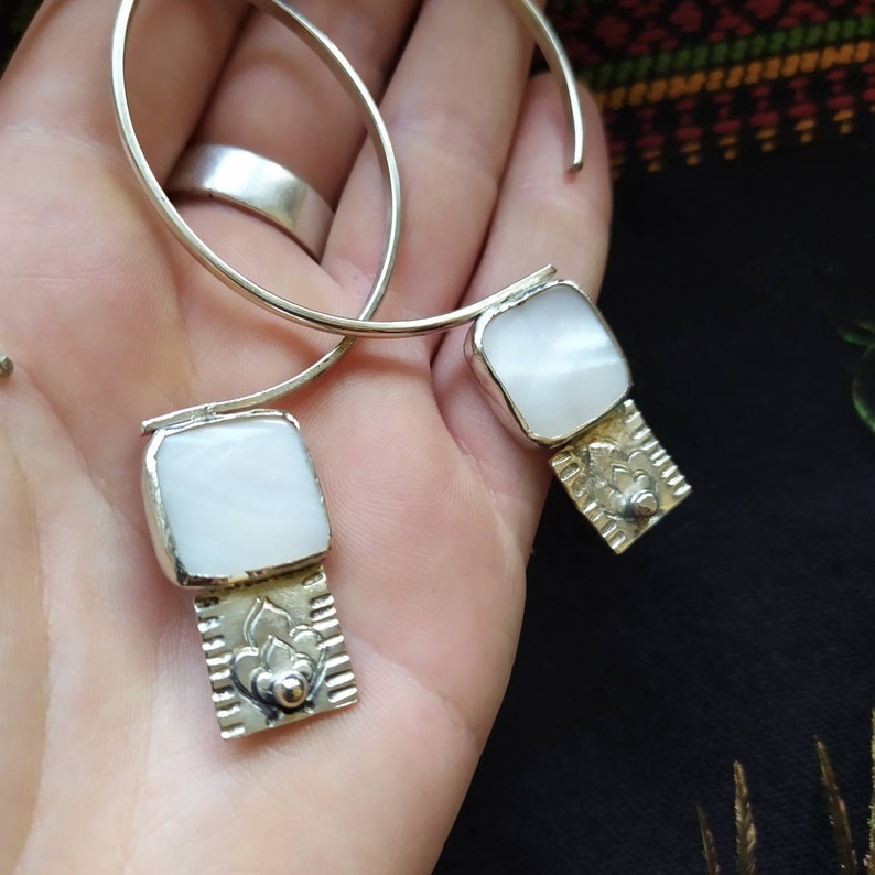 creoles Earrings silver and mother-of-pearl earrings