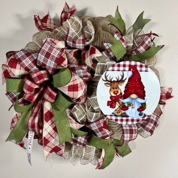 Gnome and reindeer Country Farmhouse Wreath