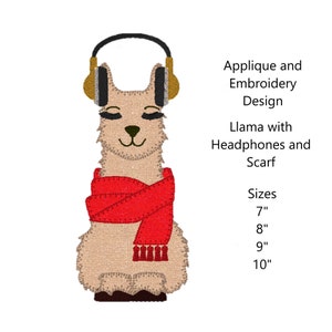 Llama applique design. Llama embroidery design. Headphones. Llama Digital Files. Children&#39;s Llama.  Embroidery for Clothing.  Llama Scarf