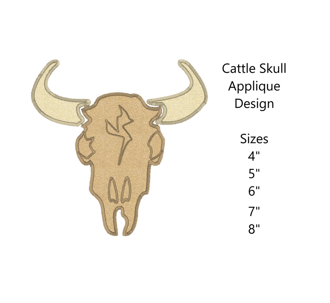 Cattle Skull Applique Design. Cattle Skull Embroidery Design. Skull