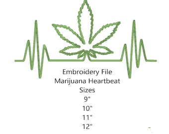Marijuana Leaf Heartbeat Embroidery Design (Digital Download)