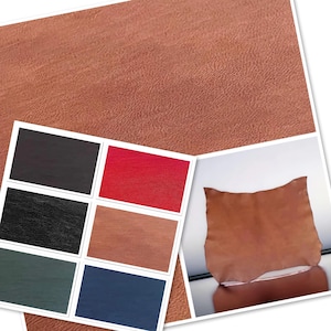 Può includere: Un primo piano di un campione di pelle marrone. Il campione è testurizzato e ha una lucentezza sottile. Ci sono sei campioni più piccoli di diversi colori sotto il campione principale, tra cui nero, rosso, marrone, verde e blu.