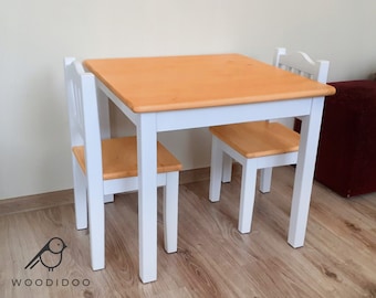 Handgefertigte Holztisch und Stuhl Set für Kind MEHR FARBEN Holzmöbel Geschenk für Kindertisch Holzstuhl