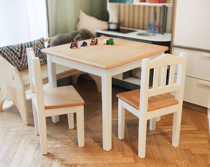 Handmade Wooden Table and Chair Set: Custom Color Kids Furniture