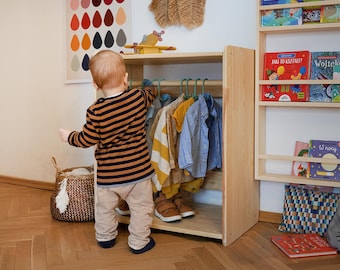 Customizable Wooden  Children's Wardrobe: Montessori Clothing Rack