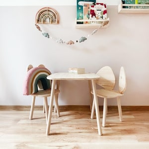 Wooden Bunny Ear Chair & Table Set for Children – Eco-Friendly Kids Furniture – Montessori-Inspired Design