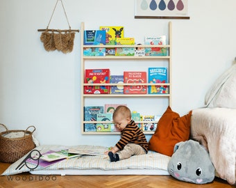 Wooden rack for books for Kid's room Bookshelf Wall shelf Book storage