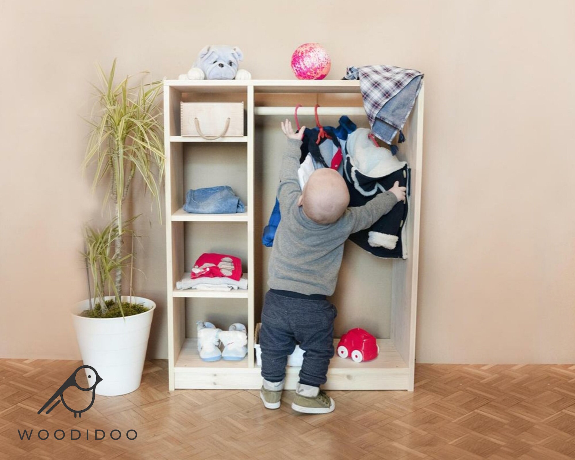 Kindergarderobe Aus Massivholz - Montessori Garderobe Mit 4 Haken & Ablage