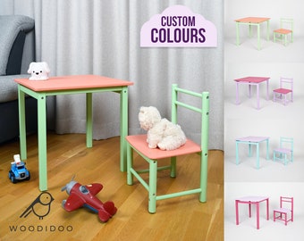 Benutzerdefinierte Farben Holztisch und Stuhl für Kind MEHR FARBEN Holzmöbel Geschenk für Kind Holztisch Holzstuhl gesetzt