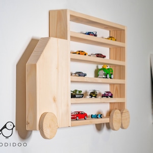 Toy cars display for Race cars Wooden storage for toddler Boy Birthday present Garage for Hot wheels Track shelf Boy room wall decoration