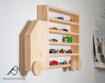 Spielzeugautos Display für Rennautos Holz Aufbewahrung für Kleinkind Junge Geburtstagsgeschenk Garage für Hot Wheels Track Regal Jungenzimmer Wanddekoration