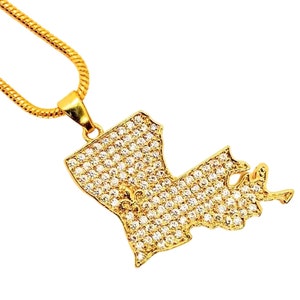 Gold Louisiana State Map Open Cut Necklace