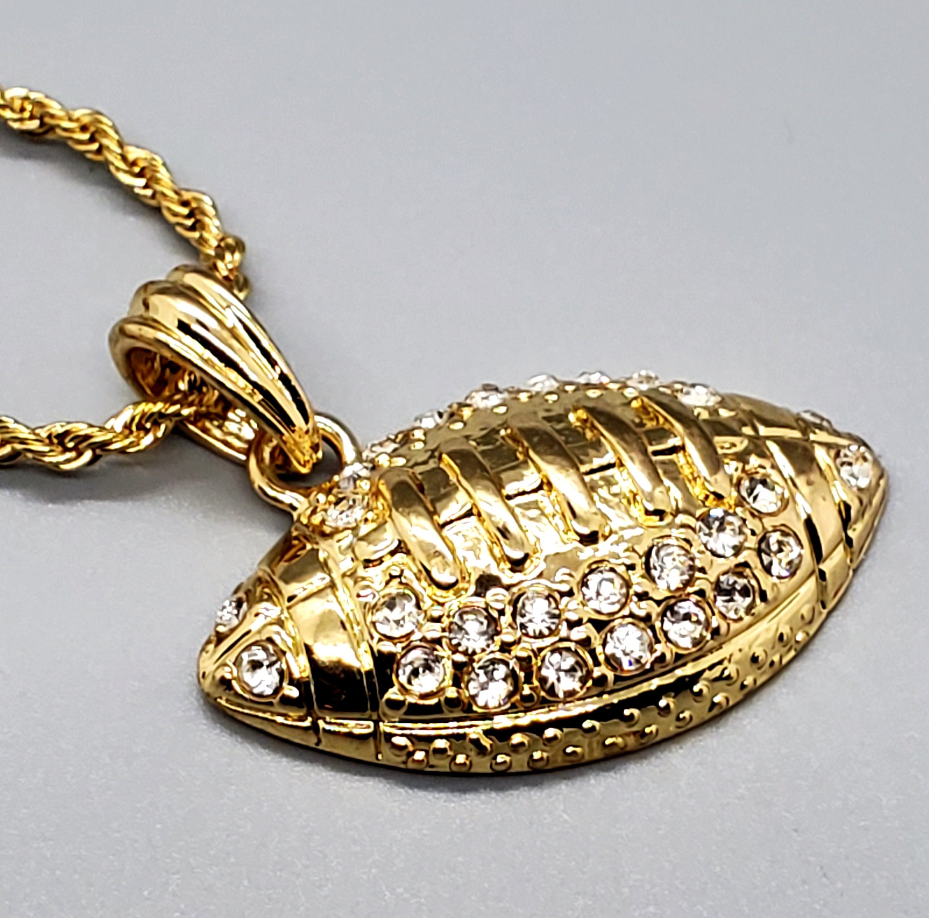 Gold Rhinestone Football Charm Pendant 