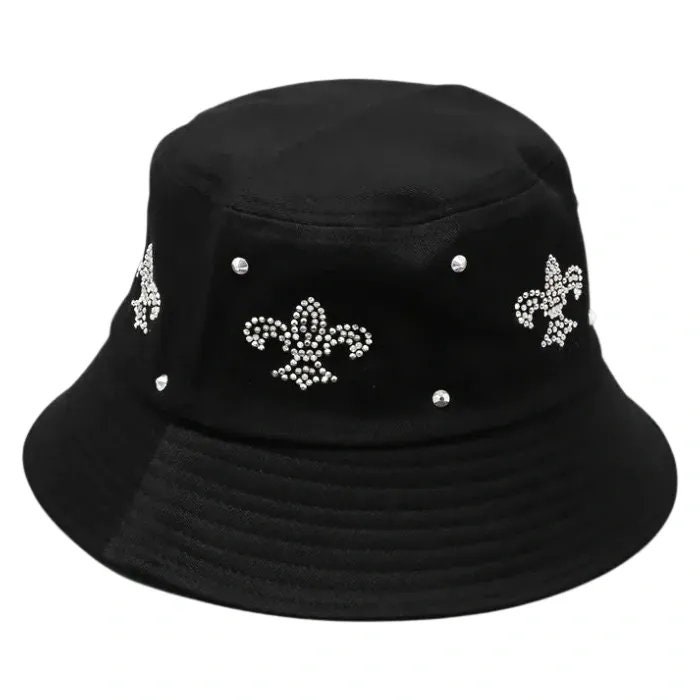 Fashion Royal Black Marble Brown Leather Fleur De Lis Bucket Hat