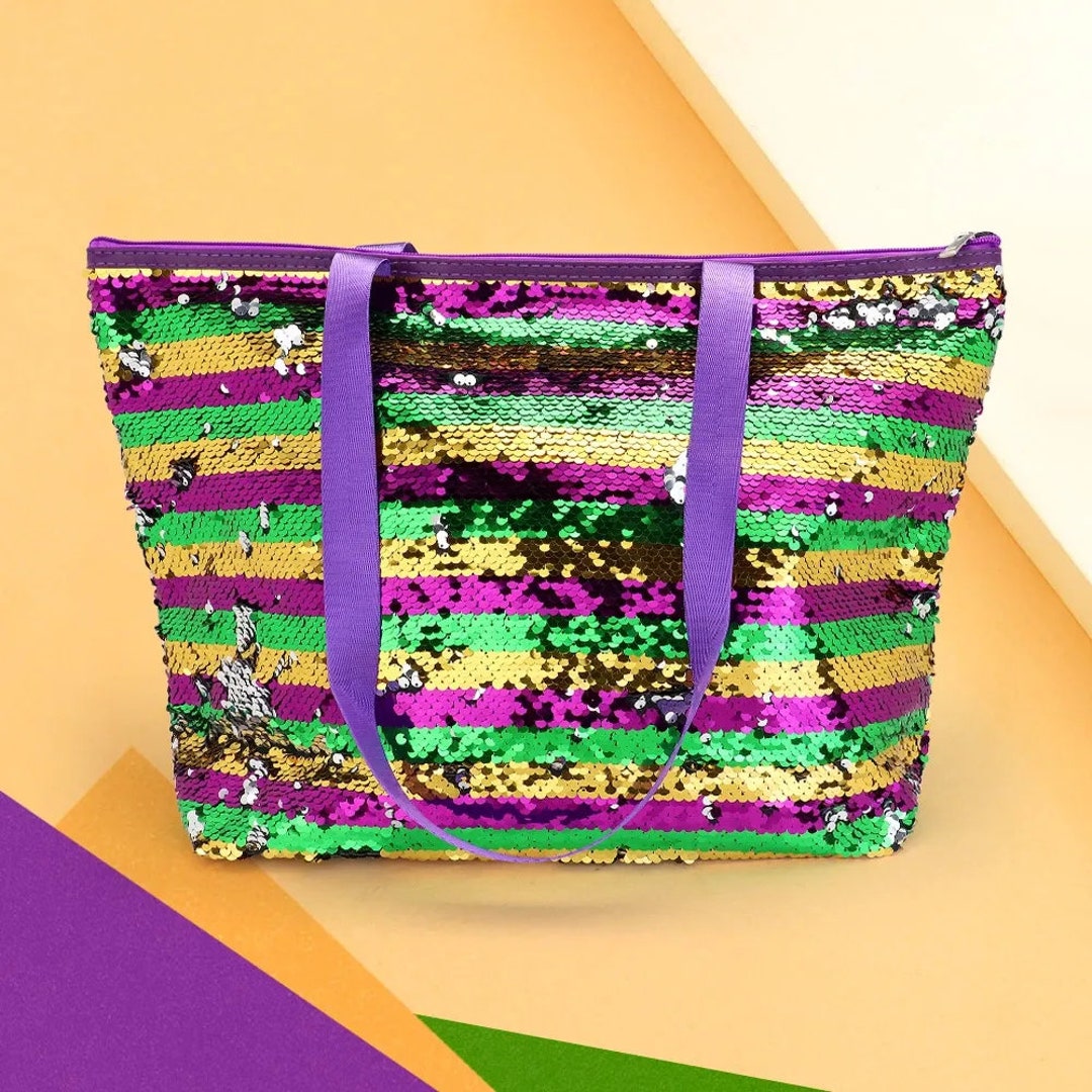 mardi gras sequin tote bag