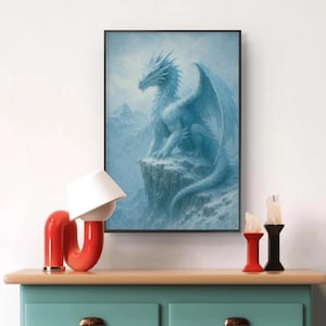 Ice Dragon Print: Winter Fantasy Art, Mythical Beast Poster
