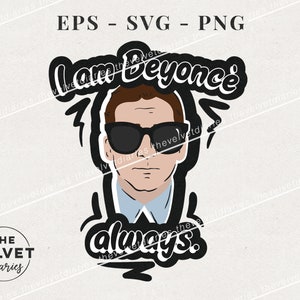 Puede incluir: Una ilustración en blanco y negro de una persona con gafas de sol con el texto "I am Beyonce always." El texto está en una fuente en negrita y estilizada.