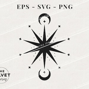 Starburst Celestial with moon stars lunar mystical drawing vector svg eps png cricut clip art