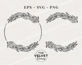 Leaf Wreath Hand Drawn Border illustration vector svg eps png clip art cricut