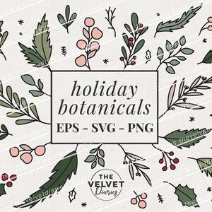 Holiday Botanicals Christmas holly leaves drawing vector svg eps png cricut clip art
