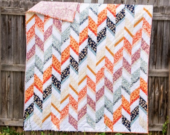 Digital PDF pattern: 'Herringbone Stripe' - TWO layouts downloadable modern queen size quilt pattern - fast assembly with almost no HSTs