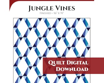 Digital Jungle Vines quilt foundation paper piecing downloadable pdf pattern - Modern QAYG throw size blanket - QD-QLT001-FP