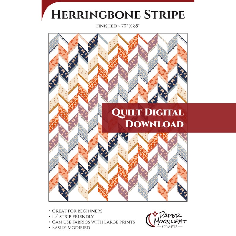 Digital PDF pattern: 'Herringbone Stripe' TWO layouts downloadable modern queen size quilt pattern fast assembly with almost no HSTs image 2