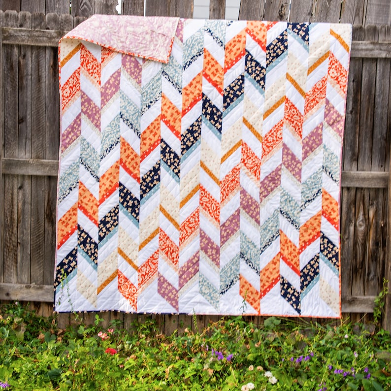 Digital PDF pattern: 'Herringbone Stripe' TWO layouts downloadable modern queen size quilt pattern fast assembly with almost no HSTs image 1