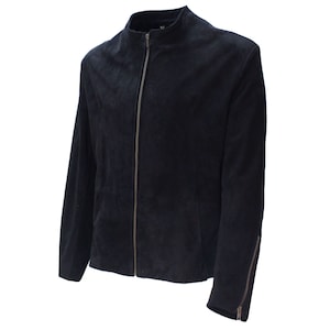 La "Giacca London" James Bond NAVY - Stile Spectre, realizzata con morbida pelle scamosciata blu scuro