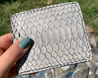 Natural Gray Men Snake Python Bi-fold New Design Leather Wallet