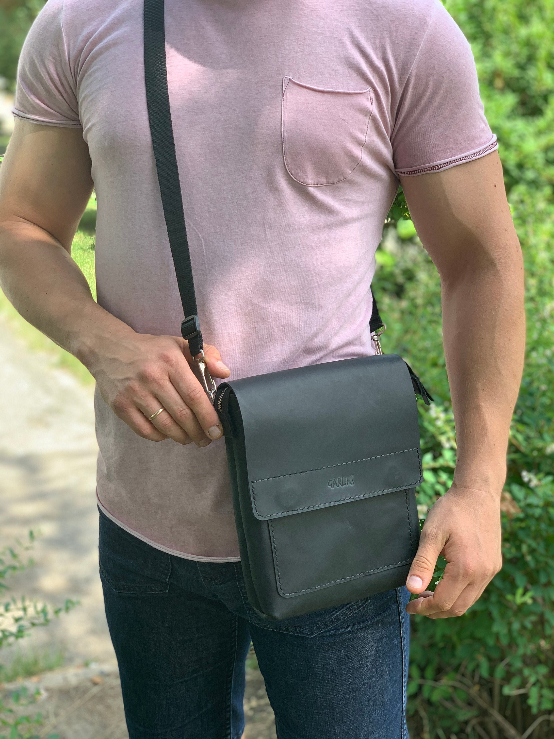 Black Leather Bag for Men Men's Crossbody Bag Shoulder | Etsy