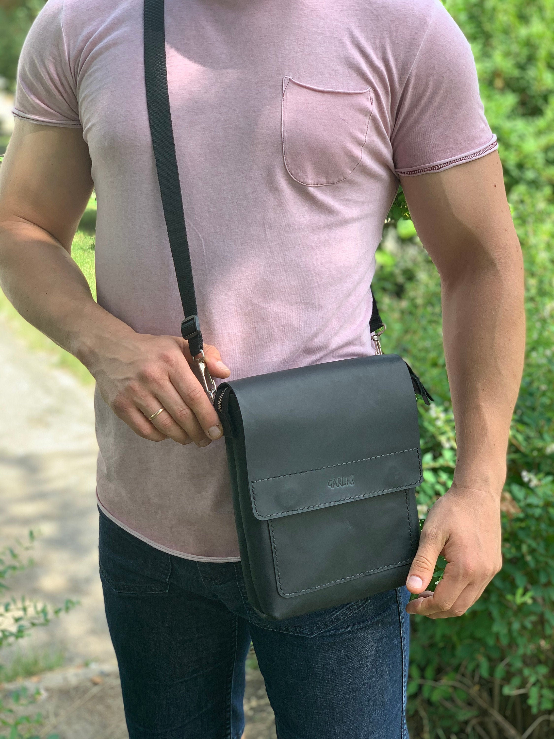 Black Leather Bag for Men Men's Crossbody Bag Shoulder Etsy
