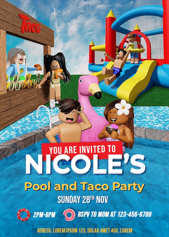 Roblox Pool Party Birthday Invitation I Roblox Birthday Party 