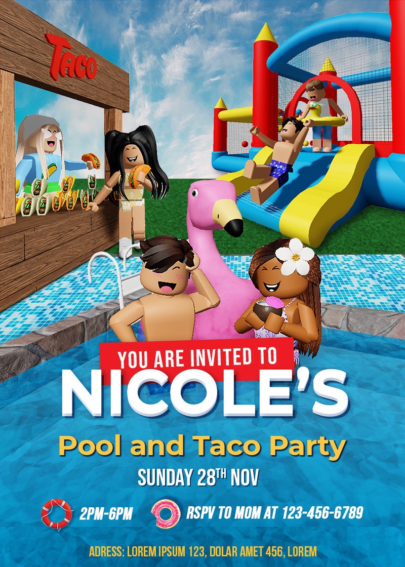 Roblox Pool Party Birthday Invitation for boy Printable DIY