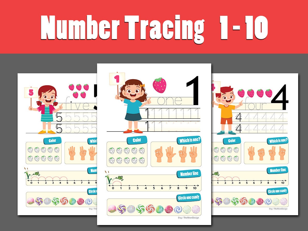 english numbers tracing worksheets numbers 1 10 printable etsy
