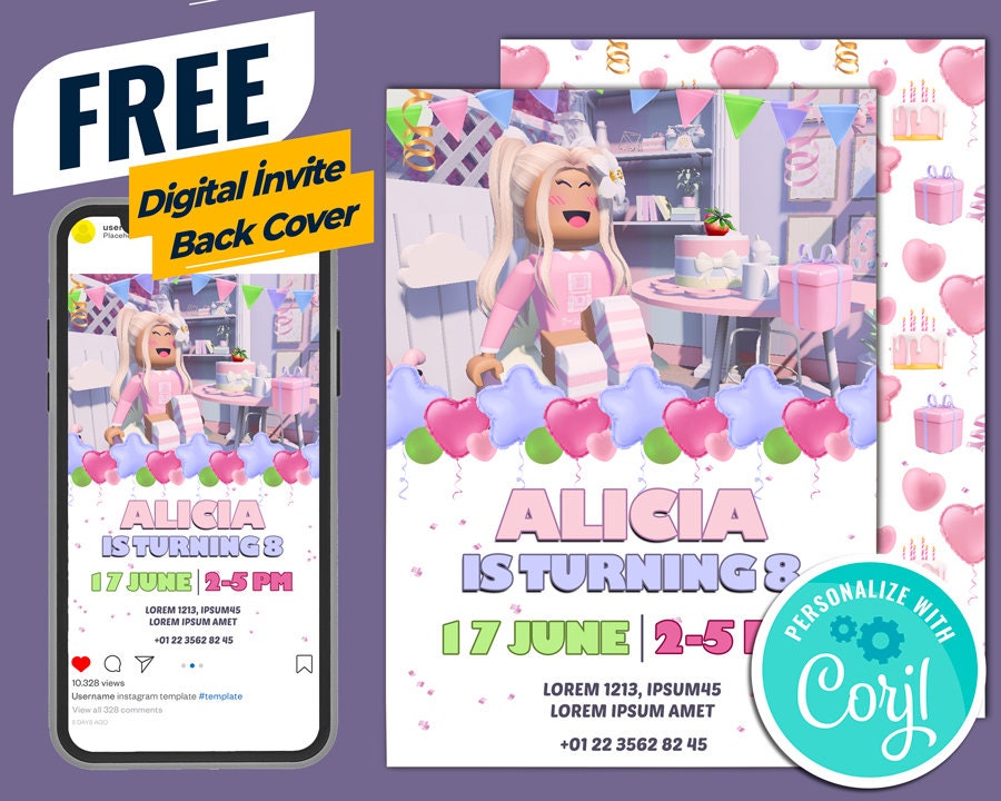 FREE] Roblox Girls Invitation Editable and Customizable, WHATSAPP