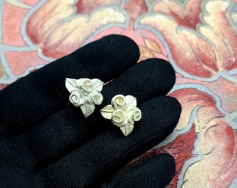 Vintage Sterling Silver 925 Studs Post Earrings Floral Leaf Design