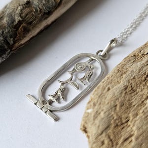 Sterling Silver 925 Egyptian Cartouche Hieroglyphs Pendant on 17.5&quot; Chain