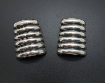 Askew London Silver Tone 1990's Clip On Earrings Vintage Modernist Design