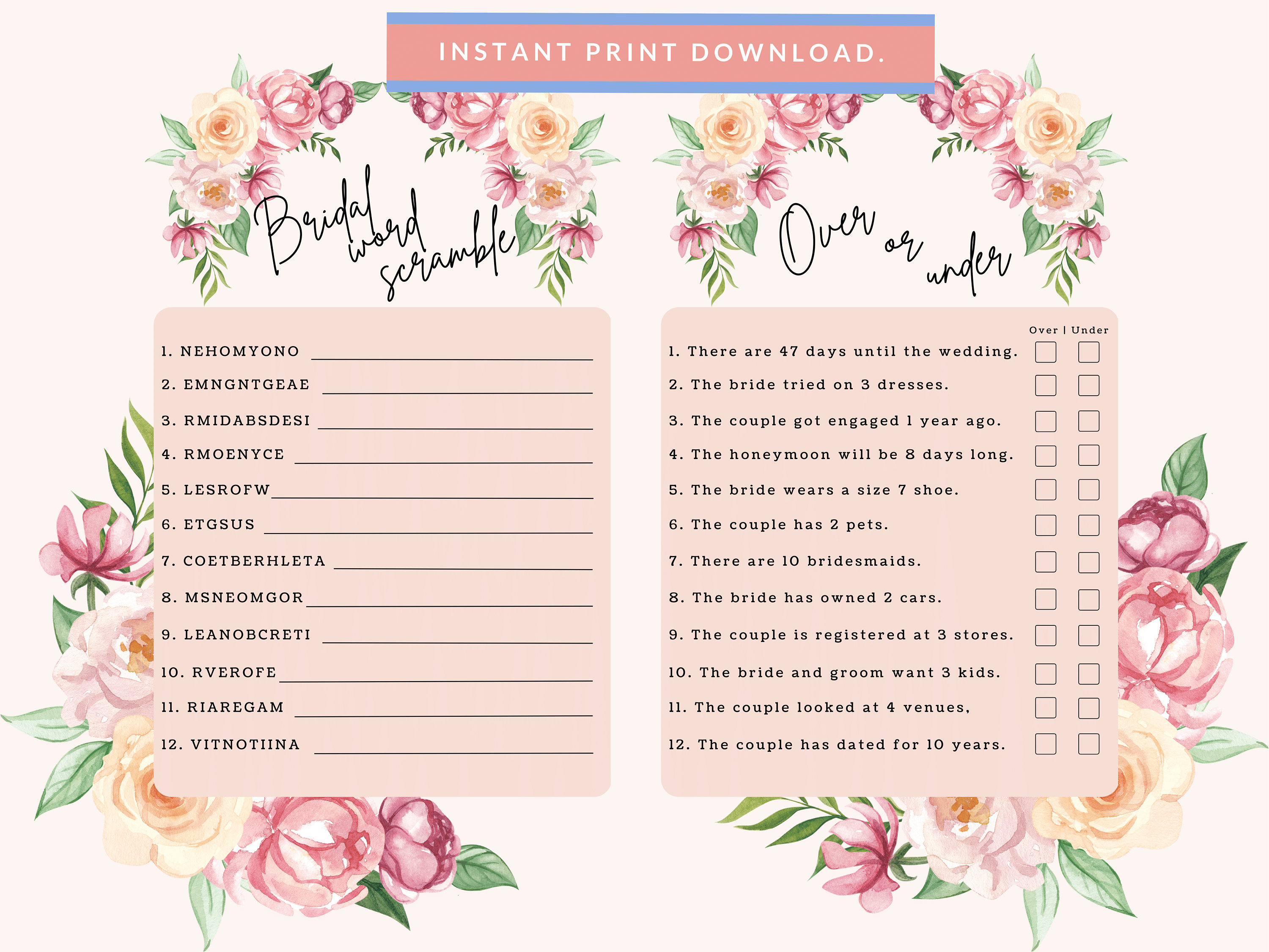 Bridal Shower Games | Digital Download | Printable Shower Game ...