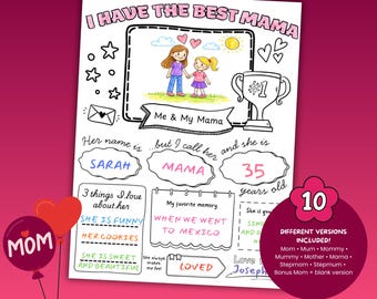 Mother's Day Printable for Kids – All About My Mom Worksheet – Gift for Mom – Last Minute DIY Mother's Day Coloring Page – Instant Download