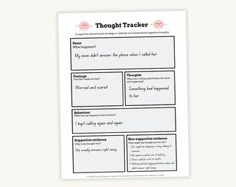 CPT Thought Tracker – Anxiety Worksheet for Kids – Supportive Thoughts Activity (Printable PDF)