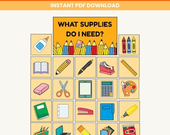 Classroom Supplies Visual Cards – Printable School Supply Posters & Icons | Back to School Visual Schedule for Kids and Teachers